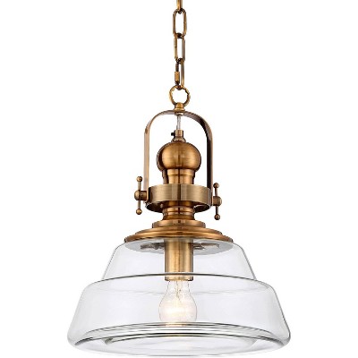 Possini Euro Design Antique Brass Pendant Lighting 13" Wide Modern Industrial Clear Glass Shade Fixture for Dining Room Living Foyer Kitchen Island