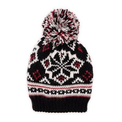 MUK LUKS Women's Icelandic Patterned Beanie, Classic Ebony, OS