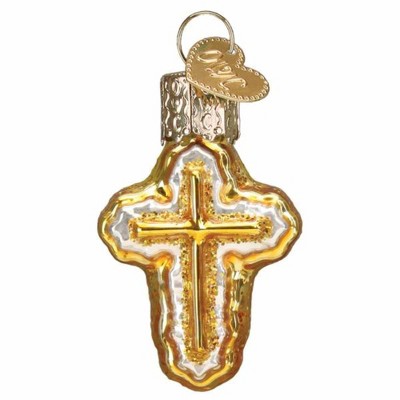 Old World Christmas 2.0 Inch Mini Cross Christmas Tree Ornament , Ornament Religious Green Hook (1PC)