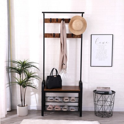 TiramisuBest White Hall Tree: Equipped with Coat Rack for Easy Hanging, Ample Storage for Organization, and a Sitting Bench for Added Comfort!