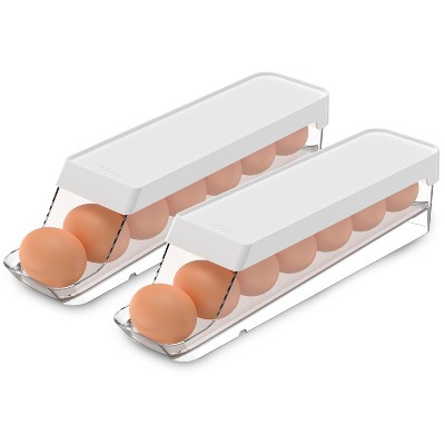 OU Egg Holder for Fridge, Rolling Egg Organizer for Refrigerator Organization, Clear Stackable Container for Kitchen Organizers and Storage, BPA Free