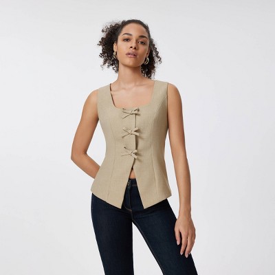 Women's Square Neck Sleeveless Front Bow Tie Closure Vest Top - A New Day™