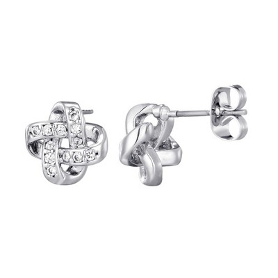 Adornia Silver Plated CZ Knot Twist Stud Earrings