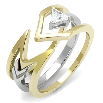 Slickblue Two-Tone IP Gold Ring, CZ Triangle Accent, Designer Cuff, Clear, Women’s Ring, Sizes 5-10