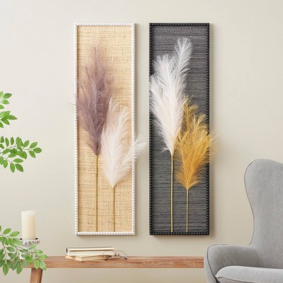 Olivia & May Set of 2 Wood Handmade 3D Pampas Stem Wall Decors: Traditional Style, Sawtooth Hangers