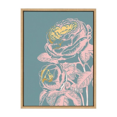 Sylvie Floral in Teal Framed Wall Canvas by Apricot and Birch Natural - Kate & Laurel All Things Decor