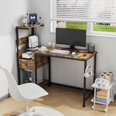 Computer Desk Storage Shelves, Study Writing Table, PC Desk Workstation for Home Office