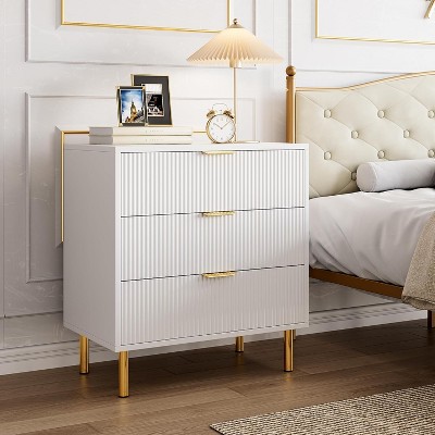 3-Drawer Dresser for Bedroom with Gold Handles – Compact Storage Chest with Large Drawers