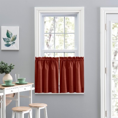 Ellis Lisa Solid Color Poly Cotton Duck Fabric Tailored Tiers 1.5" Rod Pocket, Red