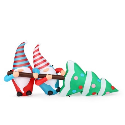 NAYSAYE Inflatable Holiday Decoration Gnomes Pulling Christmas Tree for Yard Party Outdoor Display, Multicolor, 83.8"*27.6"*44.4"