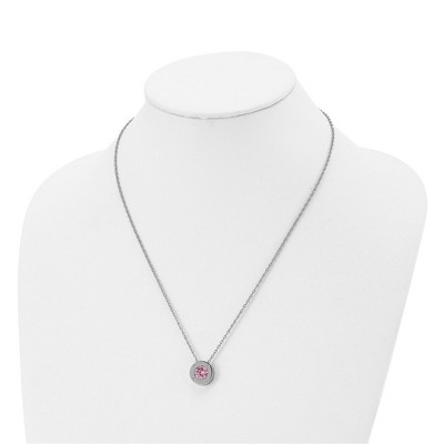 Chisel Stainless Steel Polished Cubic Zirconia October Birthstone Circle Pendant on a 20" Multi-Link Chain Necklace