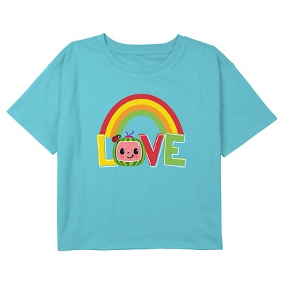 Girl's Cocomelon Love Watermelon Logo Graphic Graphic Cropped T-Shirt