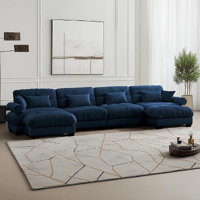 Christopher Knight Home Chasel  Modern 4 Seater Velvet 166" U Sofa with Bolstered Armrests and Two Movable Ottomans