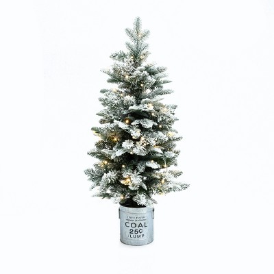 LuxenHome 3Ft Christmas Tree, Prelit Small Snow Flocked Christmas Tree with Metal Pot Stand, Battery Operated Artificial Christmas Tree Off-White