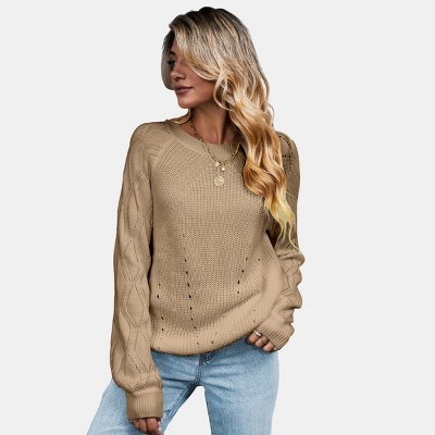 Women's Cutout Raglan Long Sleeve Sweater -Cupshe