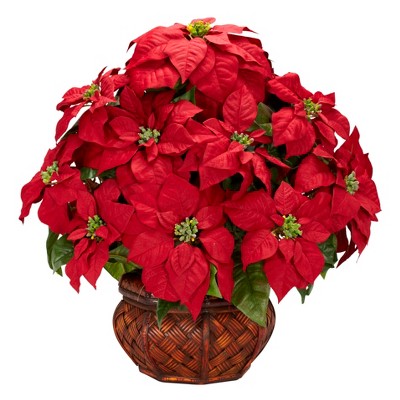 Nearly Natural Poinsettia with Decorative Planter Artificial Arrangement