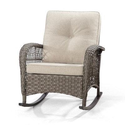UPTIOT Wicker Outdoor Rocking Chair With Cushion