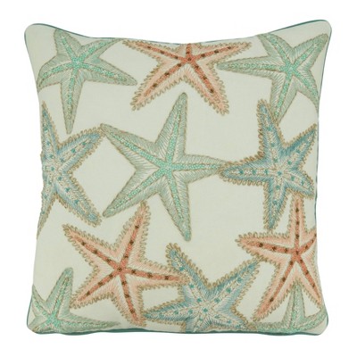 18"x18" Poly Filled with Starfish Design Square Throw Pillow - Saro Lifestyle: Cotton Cover, Indoor Decorative Accent, Zippered