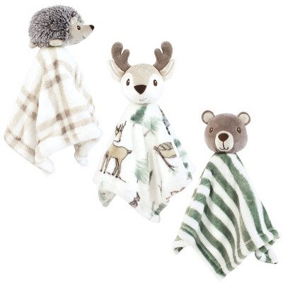 Hudson Baby Animal Face Security Blanket 3-Pack, Forest Animals, One Size