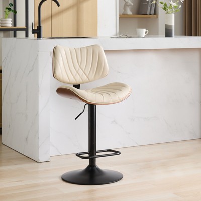 Bar Stools, Swivel Barstools with Footrest & Thicken Cushion Back, Mid Century Height Adjustable Upholstered Modern Bar Chairs for Kitchen Island