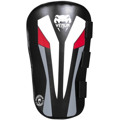Venum Elite Skintex Leather Leg Protectors - Black/Ice/Red