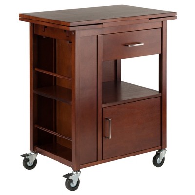 Winsome Gregory Kitchen Cart Walnut - : Mobile Storage Unit with Drop Leaves, Cabinet, Shelf, Side Racks