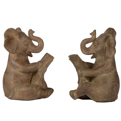 SEVOBAL Party Decorations and Accessories Set of 2 Elephant Bookends Resin Antique Brown Finish for Living Room, Brown, 10"*8"*6"
