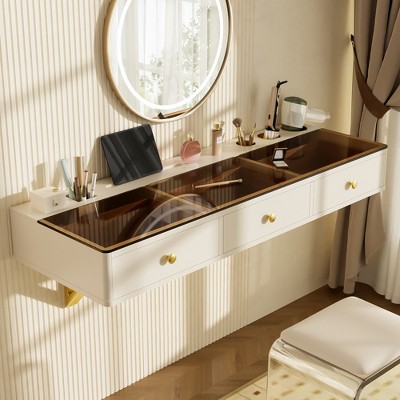 47" Floating Shelf with Drawer, Wall-Mounted Multi-Purpose Desk & Vanity Table for Bedroom, Bathroom