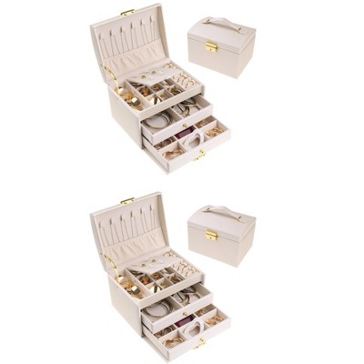 Unique Bargains Women's PU Leather 3 Layer with Drawer Jewelry Organizer Case 2 Pcs