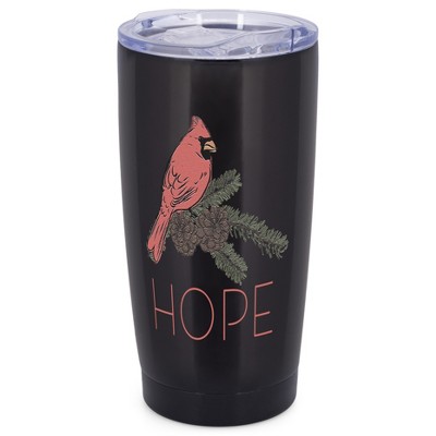 Elanze Designs Hope Red Cardinal Bird Pinecone Winter Wrap-Around Design 20 Ounce Stainless Steel On-The-Go Coffee Mug, Thermal Travel Tumbler with