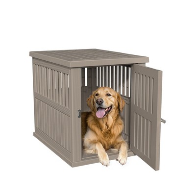 SEVOBAL Pet Crates and Houses Dog Crate Lockable Viewing Airflow Multi Functional Strudy Easy Setup for Indoor Outdoor, Brown, 39.37"*28.35"*32.83"