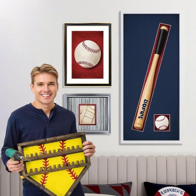 Baseball Ring Display Case, Wood Baseball Ring Holder Softball Championship Ring Holder Wall Mount Baseball Ring Stand Organizer for Medal Souvenir