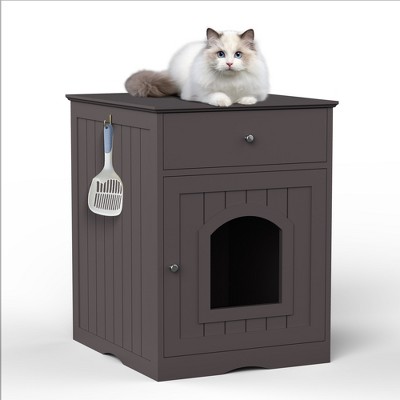 JUJABU Brown Wooden Pet House Cat Litter Box with Drawer