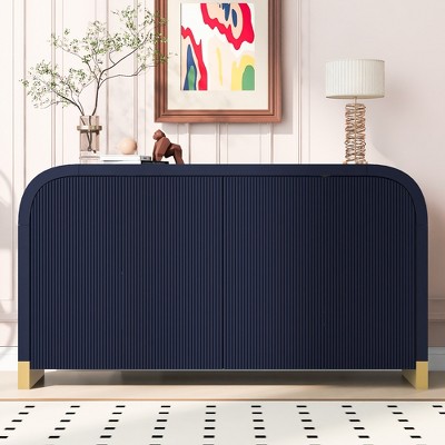 Bella Depot 4-Door Curved Corner Design Sideboard with Adjustable Shelves - Blue