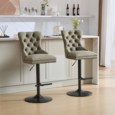 Vintage Retro PU Swivel Bar Stool Set of 2, Height Adjustable From 26-33 Inch, Modern Bar Stool with Comfortable Back for Home Bar Kitchen Island