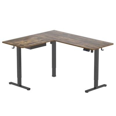 Mount-It! Large Electric Height Adjustable Desk for Corners, Automatic Standing Desk w/ Smooth Ergonomic Height Adjustment from 28.3" to 46.5", Brown