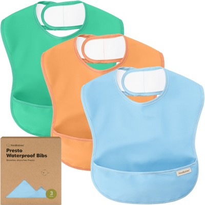 KeaBabies 3pk Presto Baby Bibs Waterproof with Food Catcher, Lightweight Toddler Bibs for Eating, Baby Boys & Girls