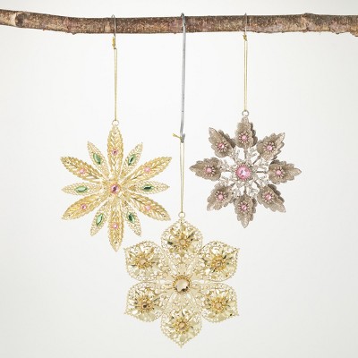 6.5"H, 6"H and 5.5"H Sullivans Snowflake Ornament - Set of 3, Gold Christmas Ornaments