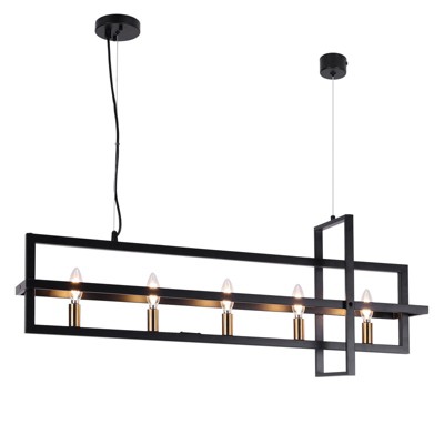 LNC Butterscouch 5-Lights 36.7" Modern Linear Kitchen Island Pendant  Lights, Matte Black and Polished Gold