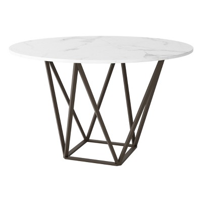 Modern 51" Round Dining Table Stone Antique Brass - ZM Home: Steel Base, Seats Four, Non-Extendable