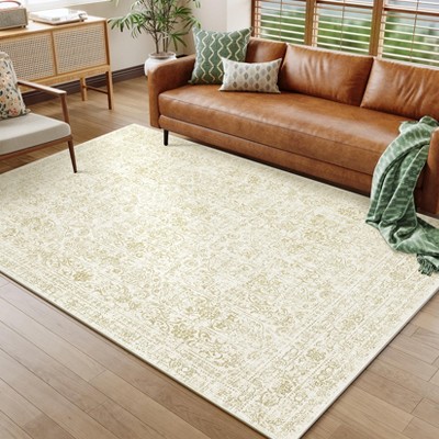 Vintage Area Rug Washable Rug Floral Bedroom Rugs Indoor Non Slip Low Pile Throw Rugs