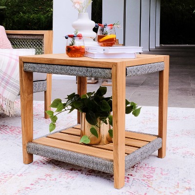 Cambridge Casual Nassau Teak Wood Outdoor Side Table with Shelf: Weather-Resistant, Square Design, Easy to Clean