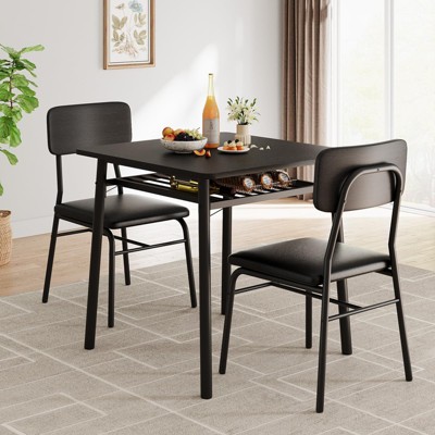 Dining Table for 2 with Storage Rack, Small Kitchen Table for 2 with Metal Frame, Square Table with Upholstered Chairs Set of 2