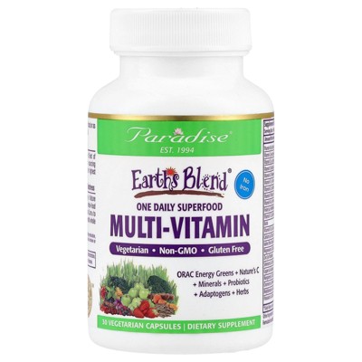 Paradise Herbs Earth's Blend, One Daily Superfood Multi-Vitamin, No Iron, 30 Vegetarian Capsules
