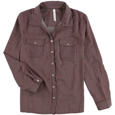 NY Collection Womens Roll Tab Sleeve Button Up Shirt