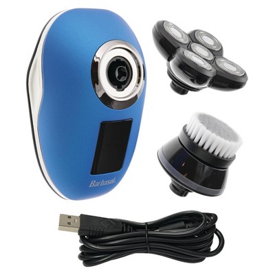 Barbasol LCD Display Rechargeable Head Shaver Set with a Cleaning Buffing Brush - 4ct