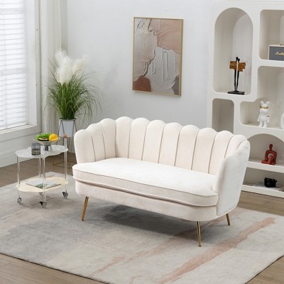 59"W Upholstered Loveseat Sofa Couch, Two-Seater Sofa with Gold Metal Legs-ModernLuxe