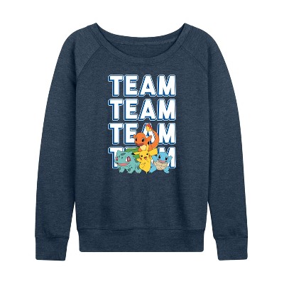 Women's - Pokémon - Partners Team Lightweight French Terry Wide Neck Long Sleeve Graphic Shirt
