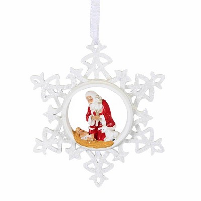 Roman 4.5 Inch Kneeling Santa Snowflake Ornament Tree Ornament , Christmas Baby Jesus (1PC)