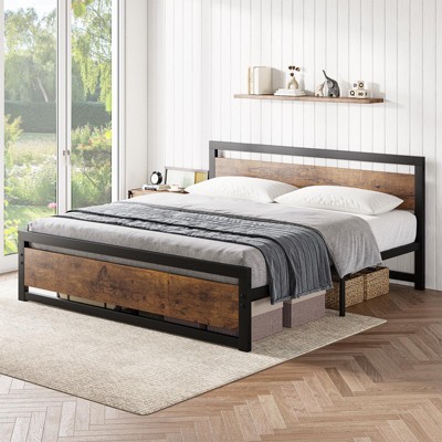 homfan Bed Frame,Heavy Duty Metal Sturdy Full Bed Frame with Headboard and Footboard,Stable Platform Bed Furniture Bed Storage,Easy Assembly